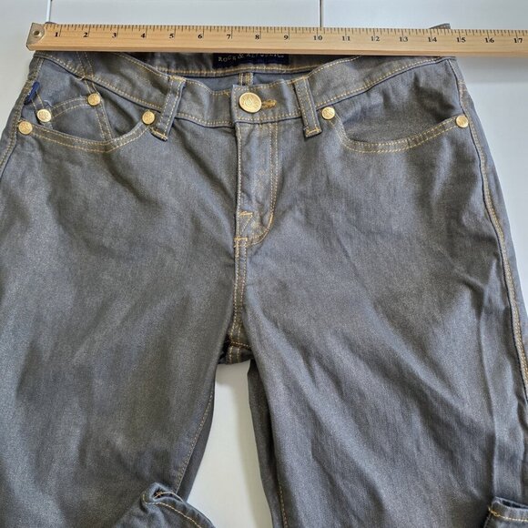 Rock & Republic Jeans Women 10 M 30 Gold Metallic Shimmer Stretch Rocker Grunge - Picture 4 of 16